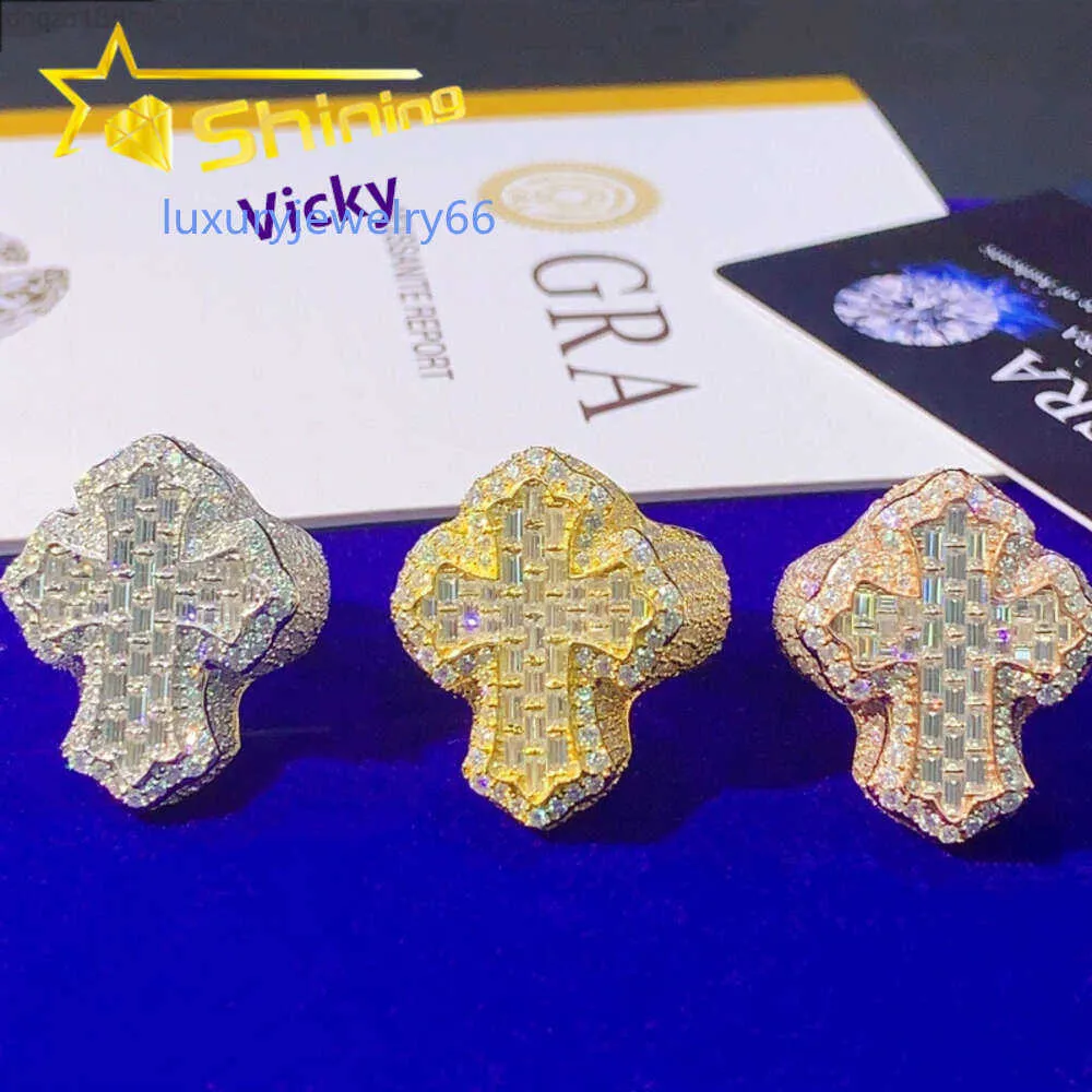 Pronto para enviar joias finas de hip hop gelado Gra Moissanite anel de diamante personalizado anel de alta qualidade para homens