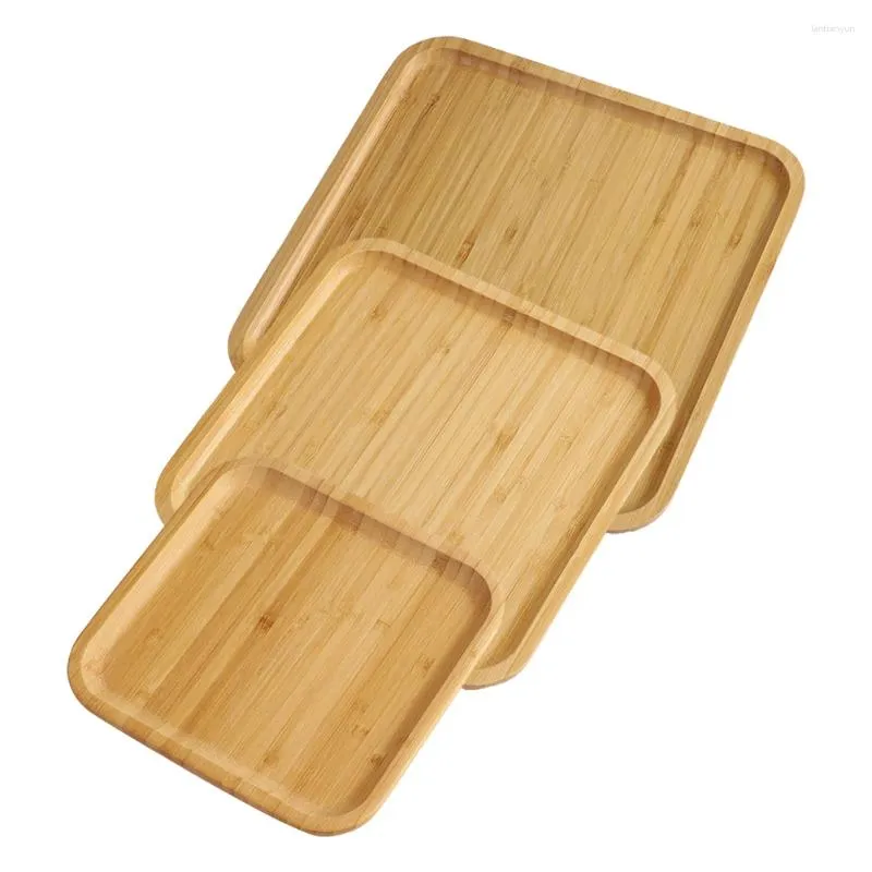 Tea Trays Bamboo Wooden Storage Tray Square Coffee Cup Breakfast Dinner Plate Bread Fruit Cake Food Serving