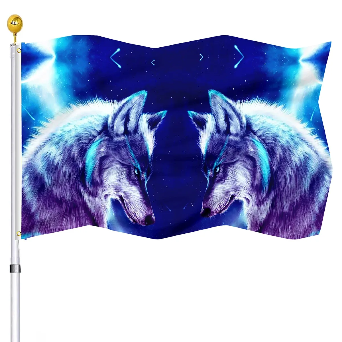 Accessoires Coole Wolf Vlag Fantasiedieren Levendige kleuren Dubbel gestikte vlaggen Banners met koperen doorvoertules College Dorm Outdoor Decoraties