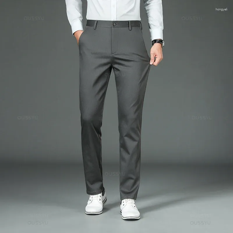 Pantalones para hombres Traje de negocios recto de lujo de alta calidad Hombres Diseñador de fibra de bambú Otoño Invierno Elegante Casual Largo Pantalón formal Masculino