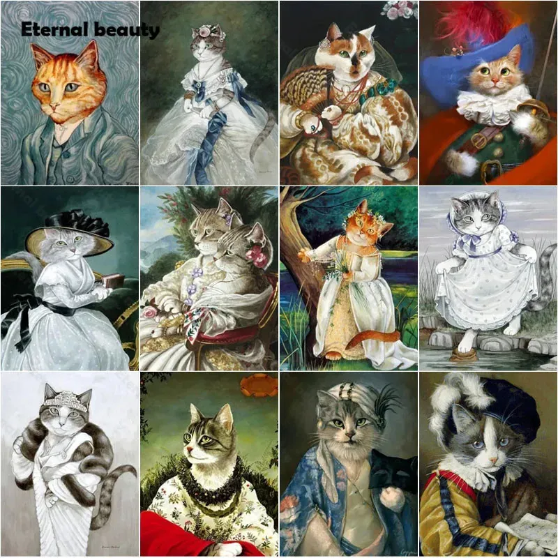 Dikiş elmas boya kediler giysi giyinmiş tam yuvarlak matkap elmas nakış çapraz dikiş kitleri mozaik sanat dekoratif resimler