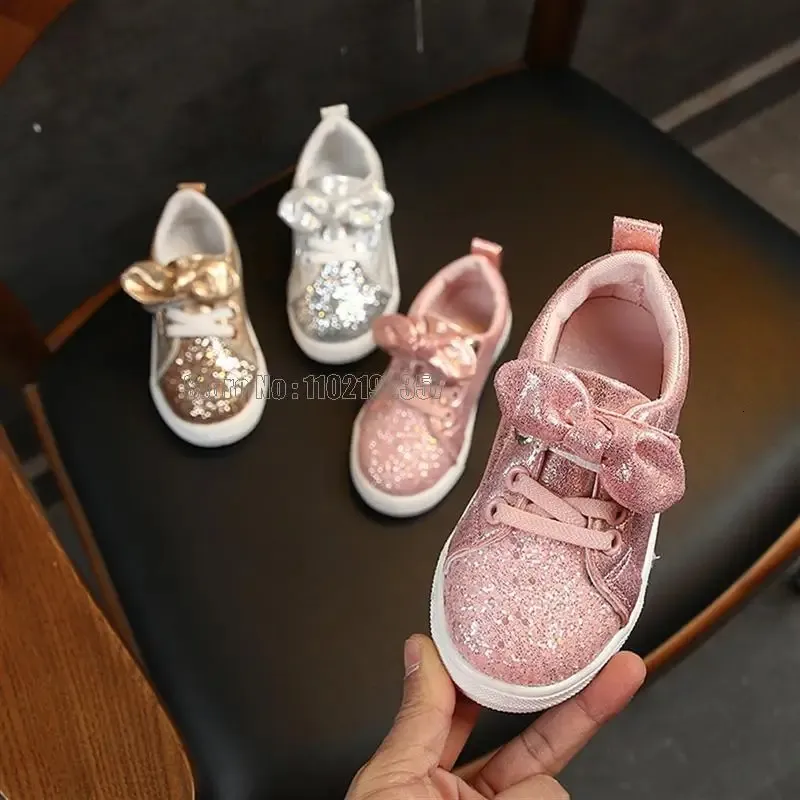 Kids Shoes For Girls Sneakers Casual Children Shoes Sports Fashion Glitter Leather Baby Toddler Shoes Princess Infant Soft Fl 240314
