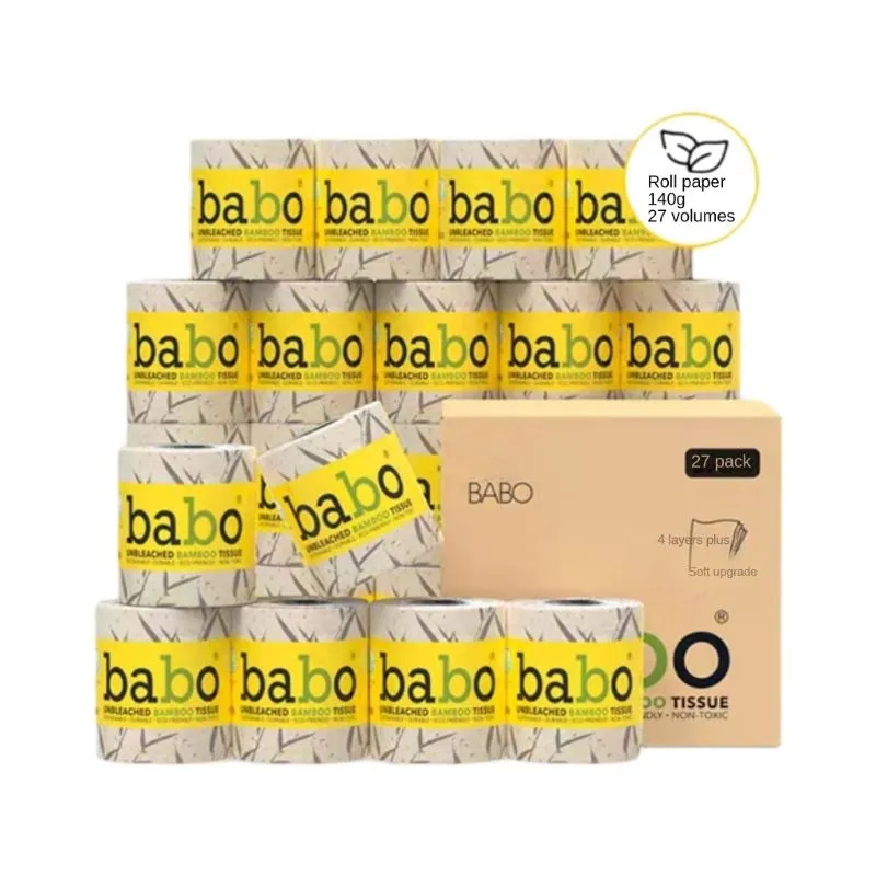 BABO Cored Roll Paper Native Bamboo Pulp Natural 6D Three-Dimensional Embossing Toilet Paper 4-Layer Thickening 140 Gramm 27 /Box Loading Start Shooting