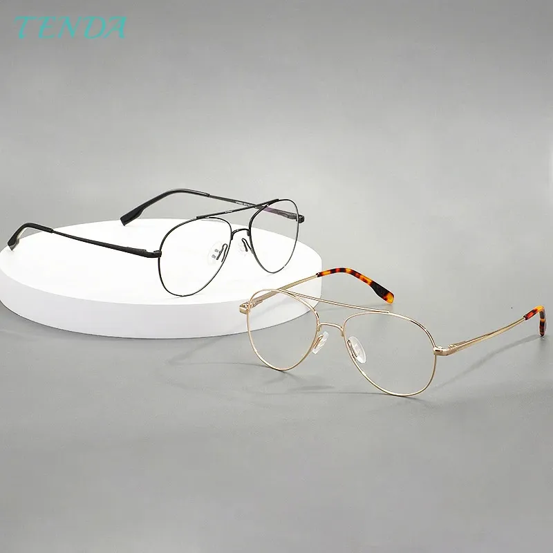 Männer Frauen Doppel Brücke Brillen Metall Vollrand Pilot Brille Rahmen Mit Feder Scharnier Für Korrektur Linsen 240313