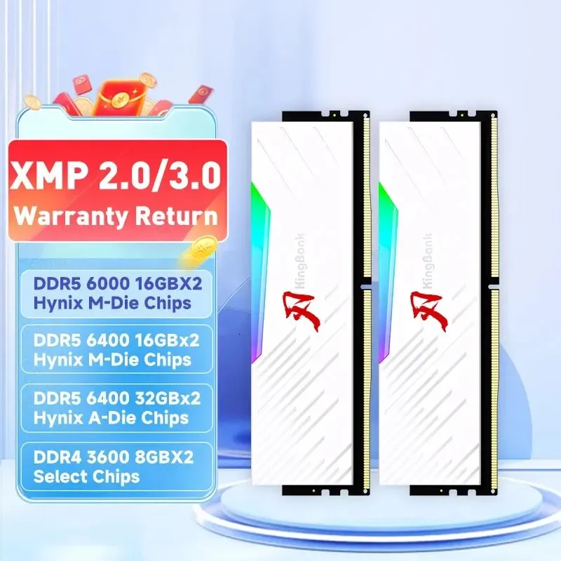 KingBank DDR4 DDR5 RGB Memory 3600 4000 6000 6400MHz 8GBx2 16GBx2 32GBx2 64GB Original Chip Dual Channel Stunning Desktop Ram 240322