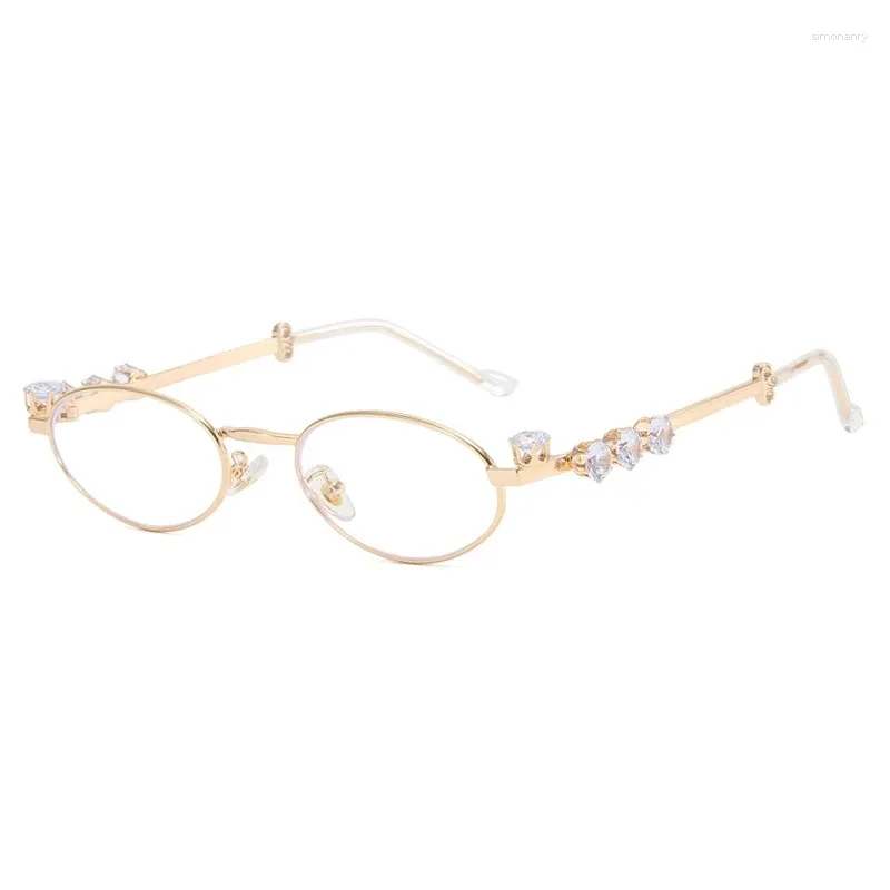 Sunglasses Frames Diamond-encrusted Oval Metal Pearl Small Frame Glasses Advanced Sense Personality Fashion Anti-blue