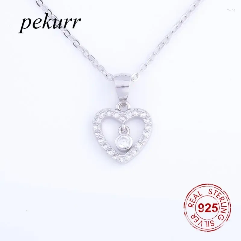 Pendant Necklaces Pekurr 925 Sterling Silver Hollow Heart & Zircon Bead Pendants Women Accesories Jewelry Hanger Suspension Chains