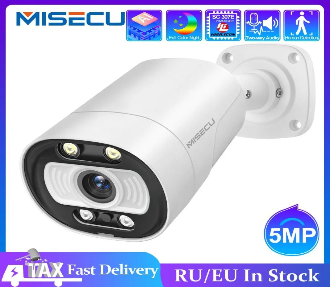MISECU AI SMART CAMERA POE 5MP Med mikrofonhögtalar Audio Security Camera Outdoor Waterpfoof Night Vision Video Surveillance1831793