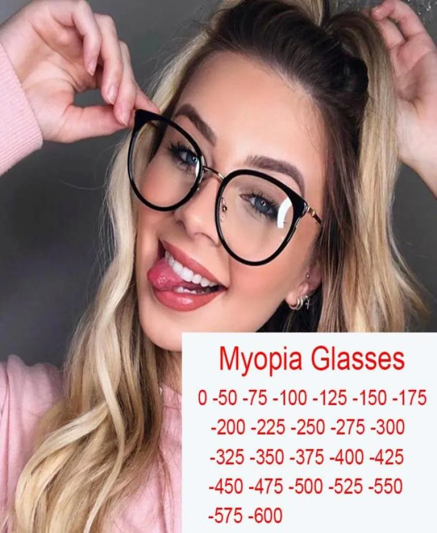 Солнцезащитные очки для глазных очков для женщин ретро -миопия близорукие анти -синие светлые линзы Черный круглый прозрачный женский 4732780