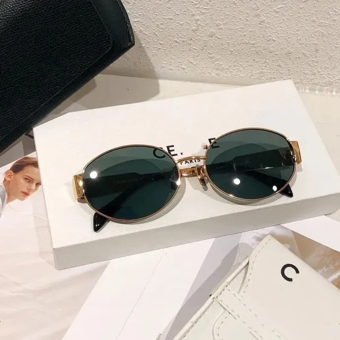 Óculos de sol oval de moldura feminina Man Metal Metal Melror Lens Green Lens Designer Sunglasses Retro Menas pequenas e sexy mulheres com caixa