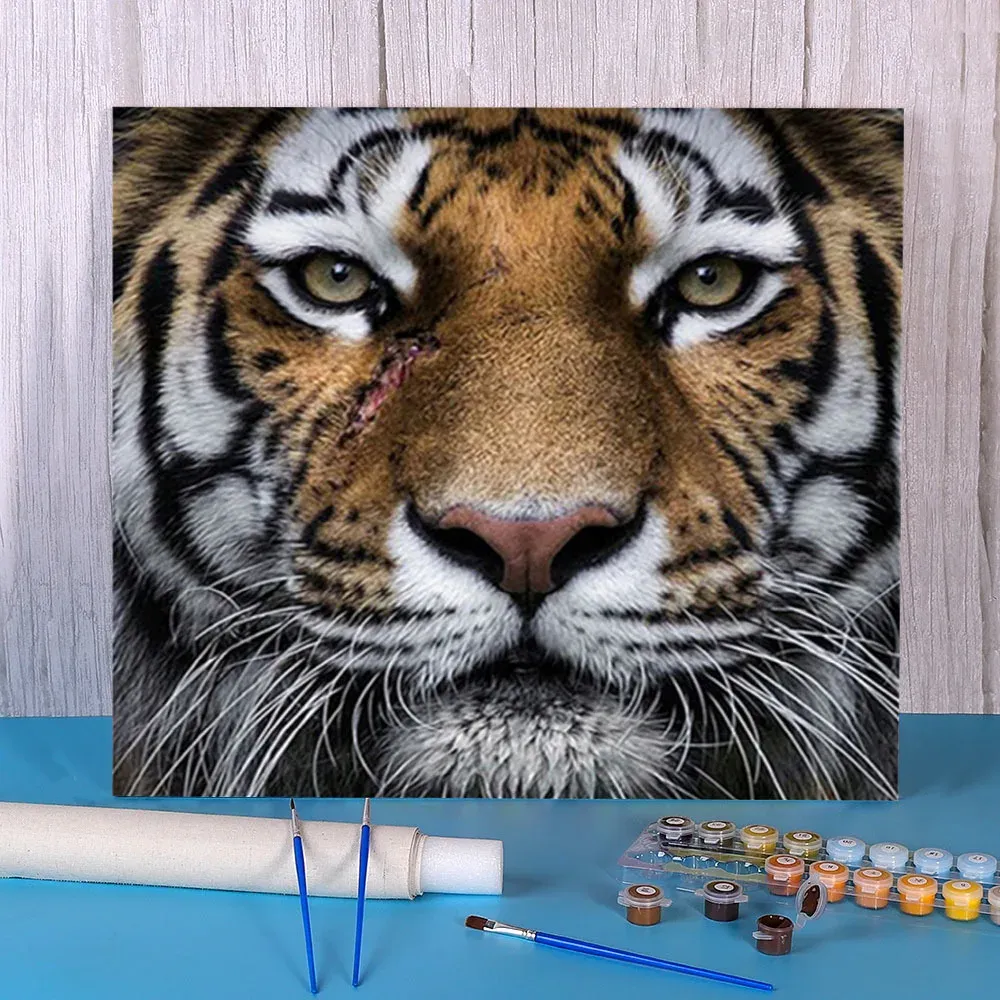 Kit completo de pintura por números de tigre y animales, pinturas acrílicas, lienzo de 40x50, pinturas decorativas, artesanía para niños