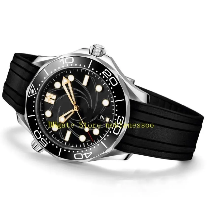 Новая модель мужских автоматических часов 007 с черным циферблатом 300 мм, ограниченная серия, резиновый ремешок, мужские часы, механические наручные часыe288r