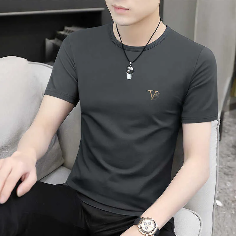 Модальная мужская футболка из ледяного шелка с короткими рукавами, летняя новая хлопковая футболка с круглым вырезом, быстросохнущая модная брендовая одежда