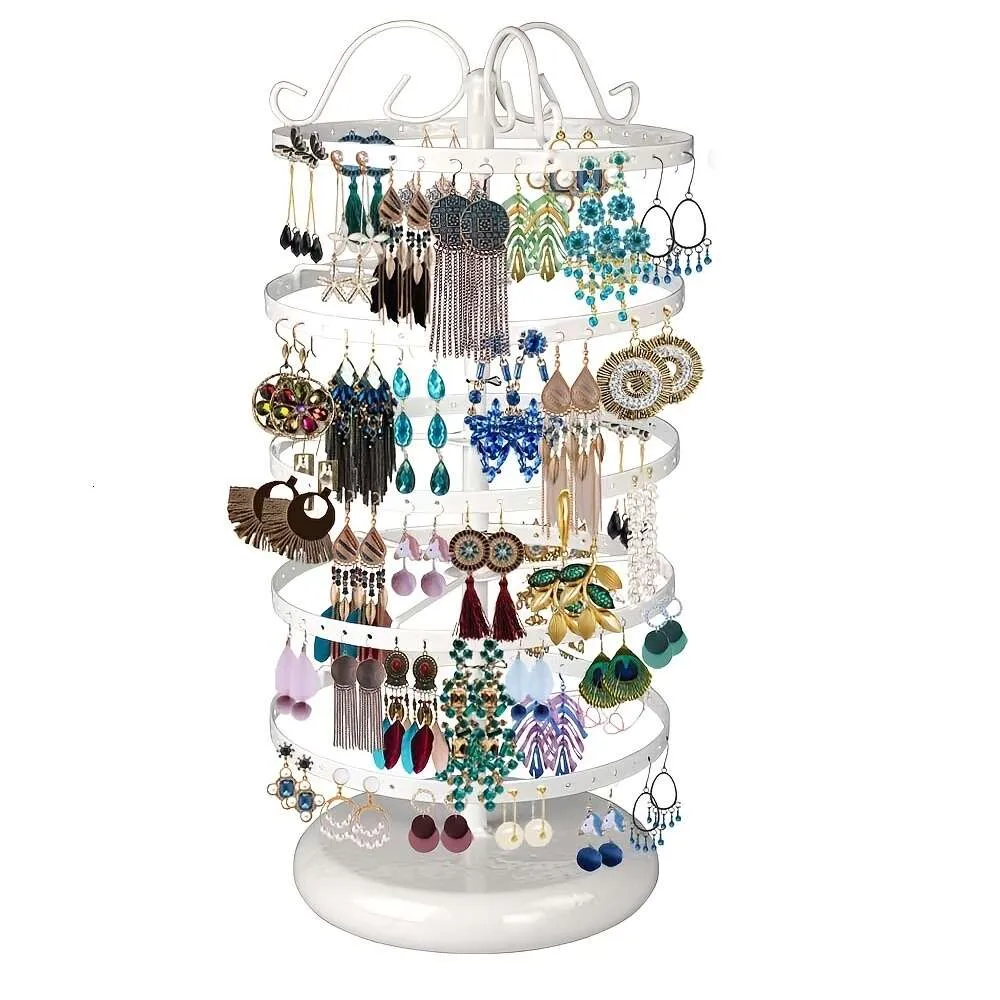 support de rangement de boucles d'oreilles de goujons de bureau rotatifs à 5 couches en métal, présentoir d'organisateur de bijoux réglable, pour fenêtre de centre commercial de commode