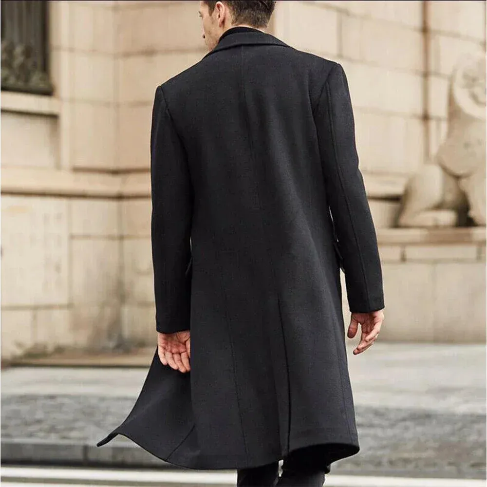 Premium Long Wool Jacket Mens - Oversized Reversible Winter