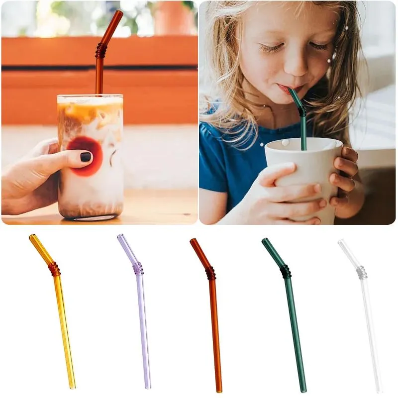 Tumblers 8 190 Creative High Borosilicate Heat Color Transparent Friendly Glass Straw Umbrellas For Drinks Kids