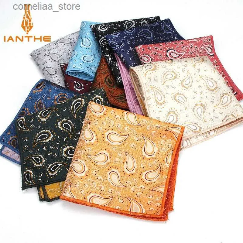 Handkerchiefs Colorful polyester handle woven Paisley pattern Hanky mens business and leisure square pocket Hanky wedding handle Y240326