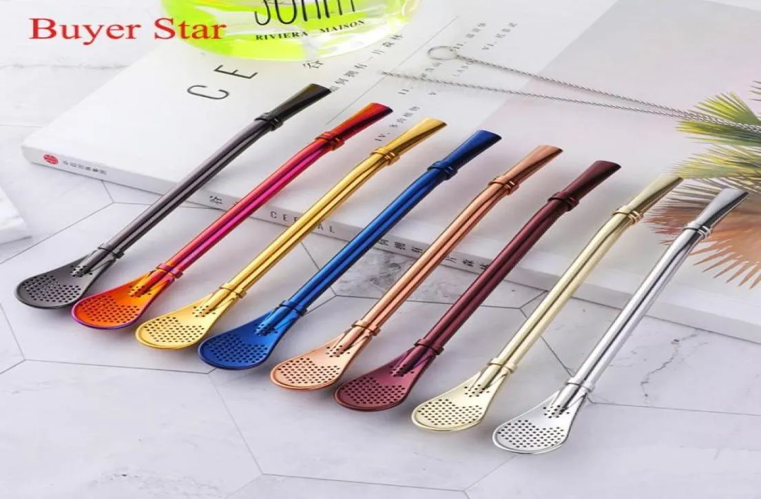 20 pcslot straw metal stainless steel straw Bombilla Gourd Drinking Filtered plating gold rose gold black straws2941987