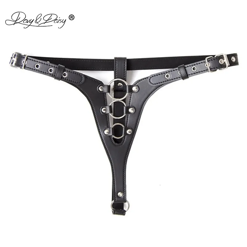 Davydaisy Women Chastity Belt Metal Rings Sexy Metties Pu skórzane stringi bielizny egzotyczne Kobieta bielizna Un518 ​​240311