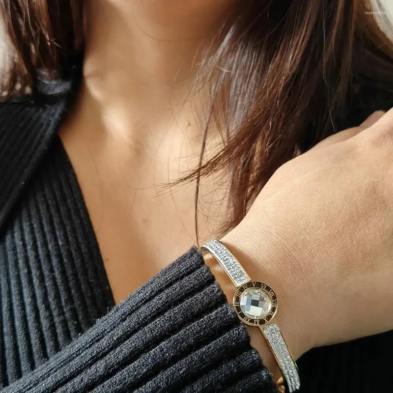 Bracelet à la mode rotatif argent or romain numérique double bracelet titane acier cristal pour femmes bijoux