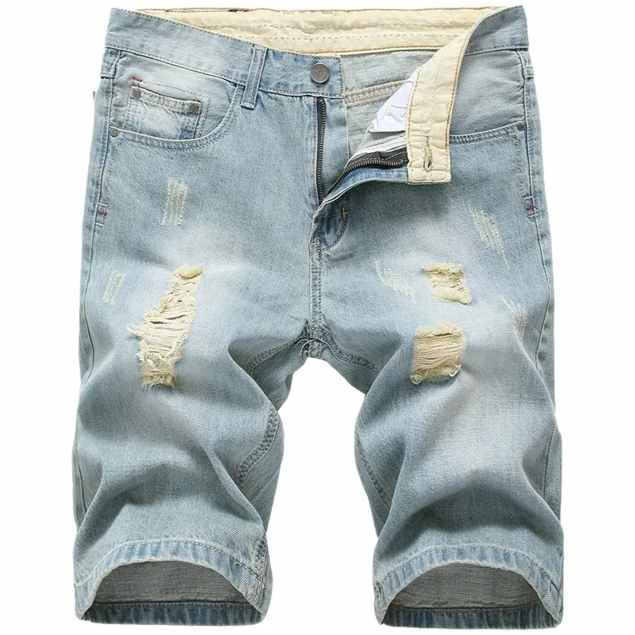 2024 Summer Shorts Jeans Men Denim Pants Ripped Blue Fi Design Men's Jeans Slim Straight Male Short Jeans Hombre O7H4#