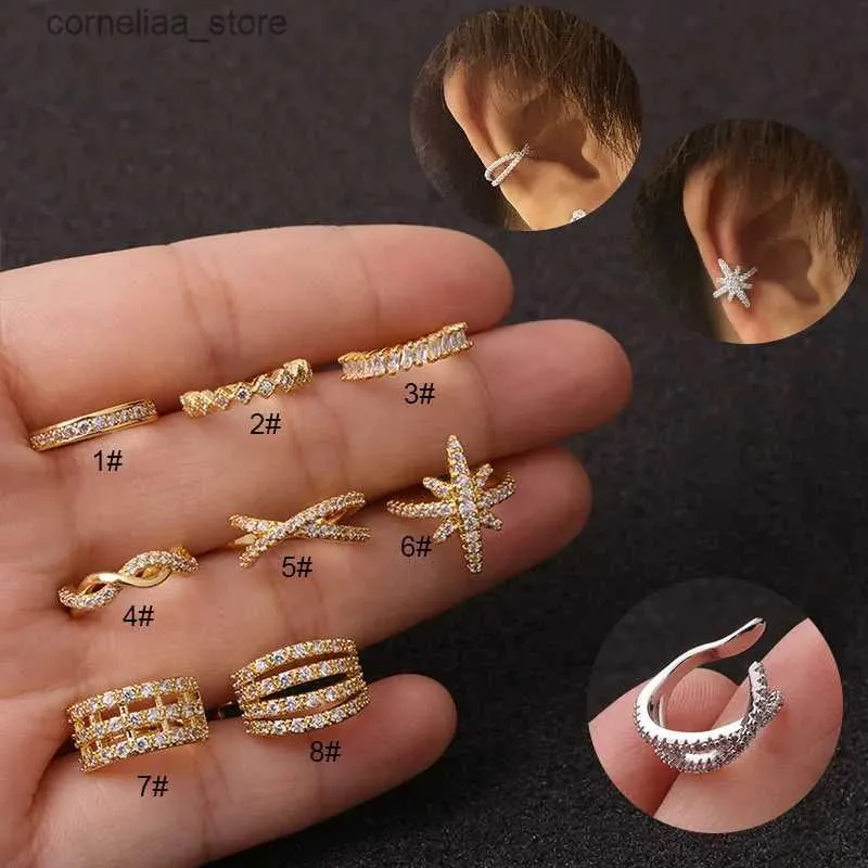 Ear Cuff Ear Cuff 1 piece of fake perforated earrings earring clip with zircon cuffs ring without perforations ear bone fake perforated fashion jewelry Gothic womens