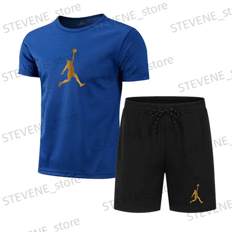 Trainingspakken voor heren Zomer Populaire heren T-shirt + shorts Pak Heren Sportpak Afdrukken Casual Mode Korte slved T-shirtset Heren Joggerspakset T240326