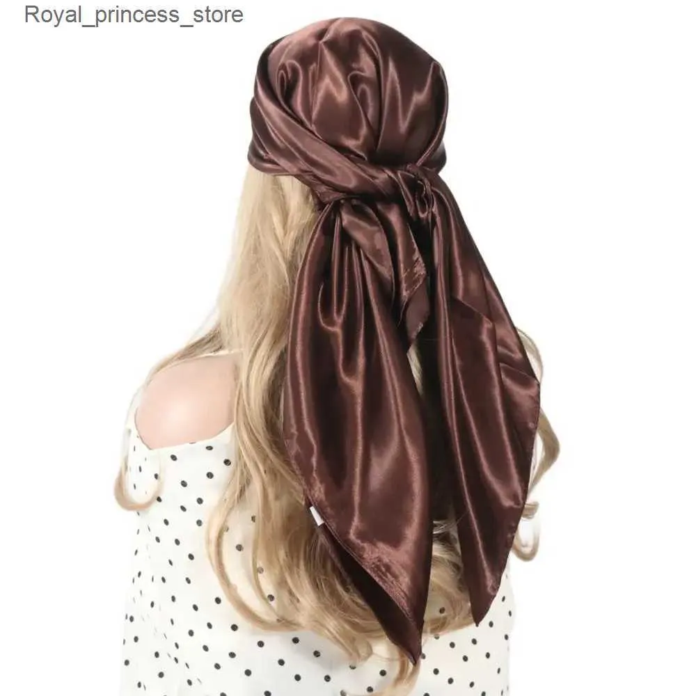 Foulards Foulard en soie solide femmes satin cheveux/foulard noir et blanc armée vert marron kaki carré 90 * 90 cm Foulard femme foulard Q240326