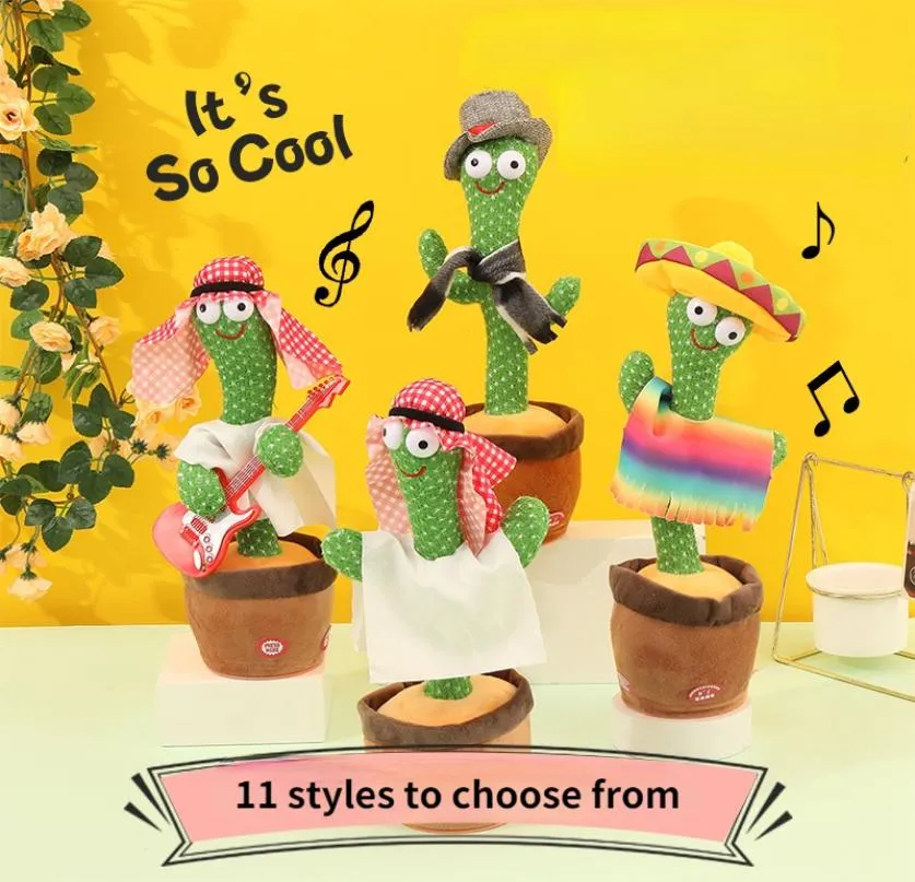 12060 chansons danser cactus électrique en peluche jouet chant en haut-parleur parlant la voix répétée des cadeaux de Noël interactifs9427808