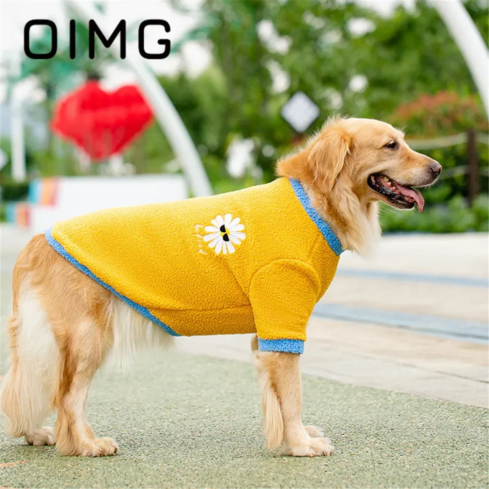 Hoodies oimg inverno quente grandes cães velo hoodies laranja margarida roupas para animais de estimação para cachorro grande moletom labrador golden retriever traje