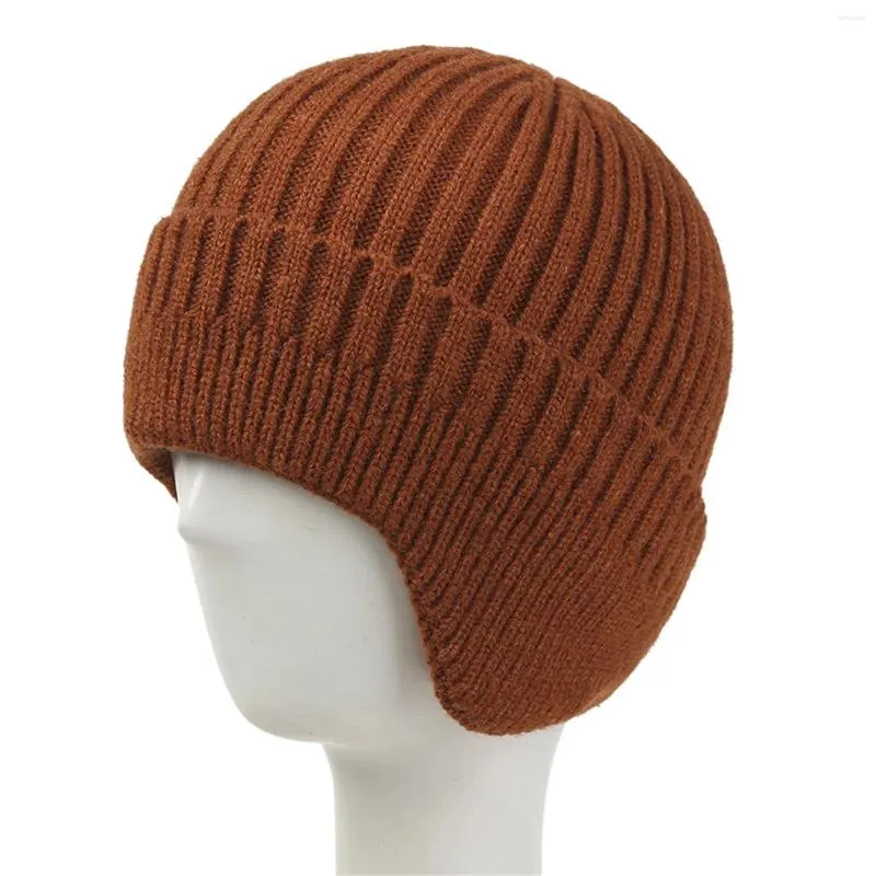 Berets feminino dobrável artesanal proteção de orelha quente lã boné algodão slouchy chapéu de malha à prova de vento frio suor acessórios s