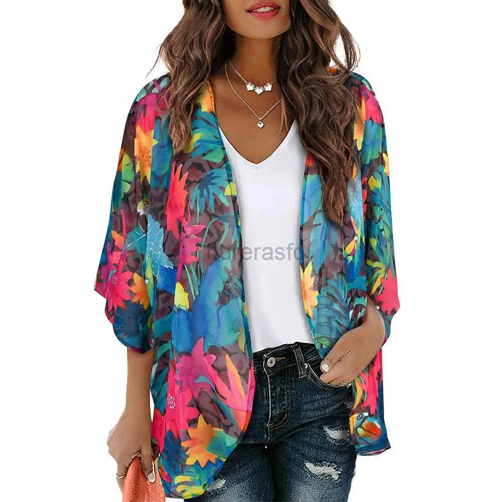 Damskie stroje kąpielowe 2024 Bohemian Print Womens Summer Beach Ubranie bikini torebka Sukienka Pareo Tunik Swimsuit Long Kimono Cardigan Summer Top 240326