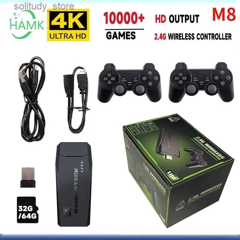 Portabla spelspelare Portable Video Game Console 4K 2.4G Wireless Control Wireless Retro Classic Video Game Console inklusive 10000 Games Q240326