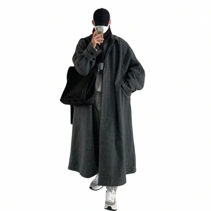 iefb koreansk stil trend ull överrock lösa lapel lg kappa mångsidig ull knä hög dike höst vinter man kläder 9c2211 59zv#