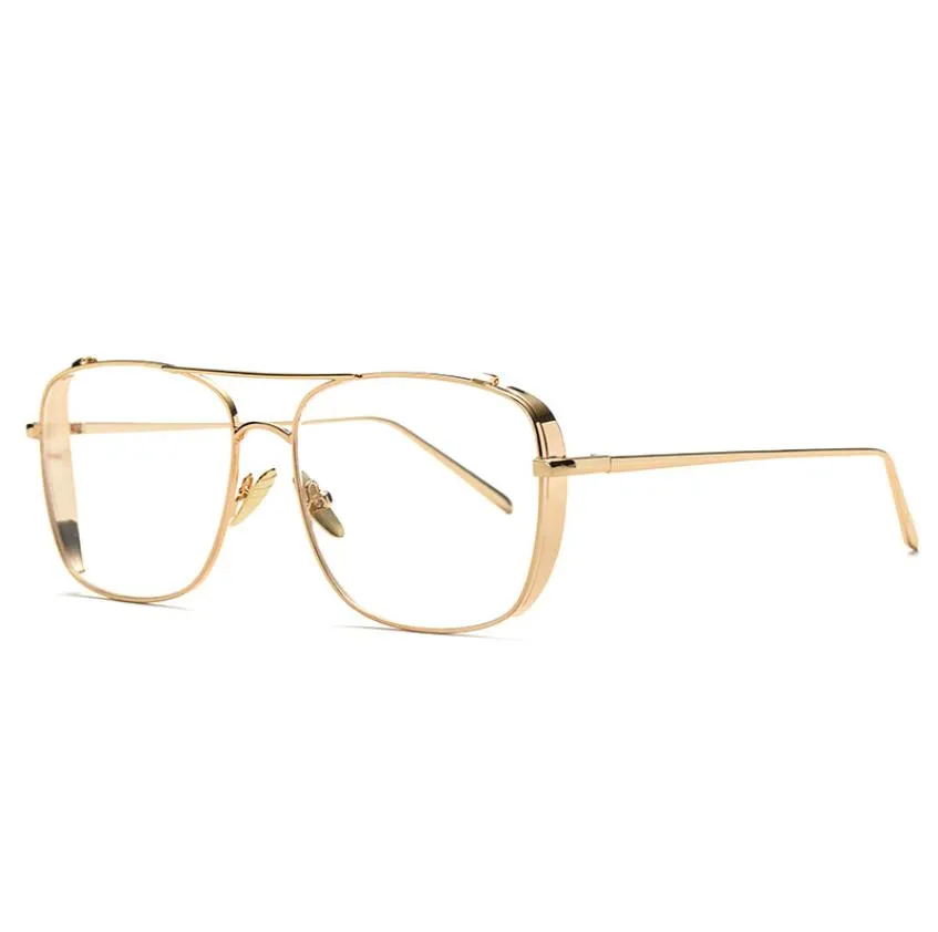 Rock Style Luxury Solglasögon för män Square Clear Lens Glasögon Rim Mens Full Frame Overized Vintage Gold Silver Metal Solglasögon7084929