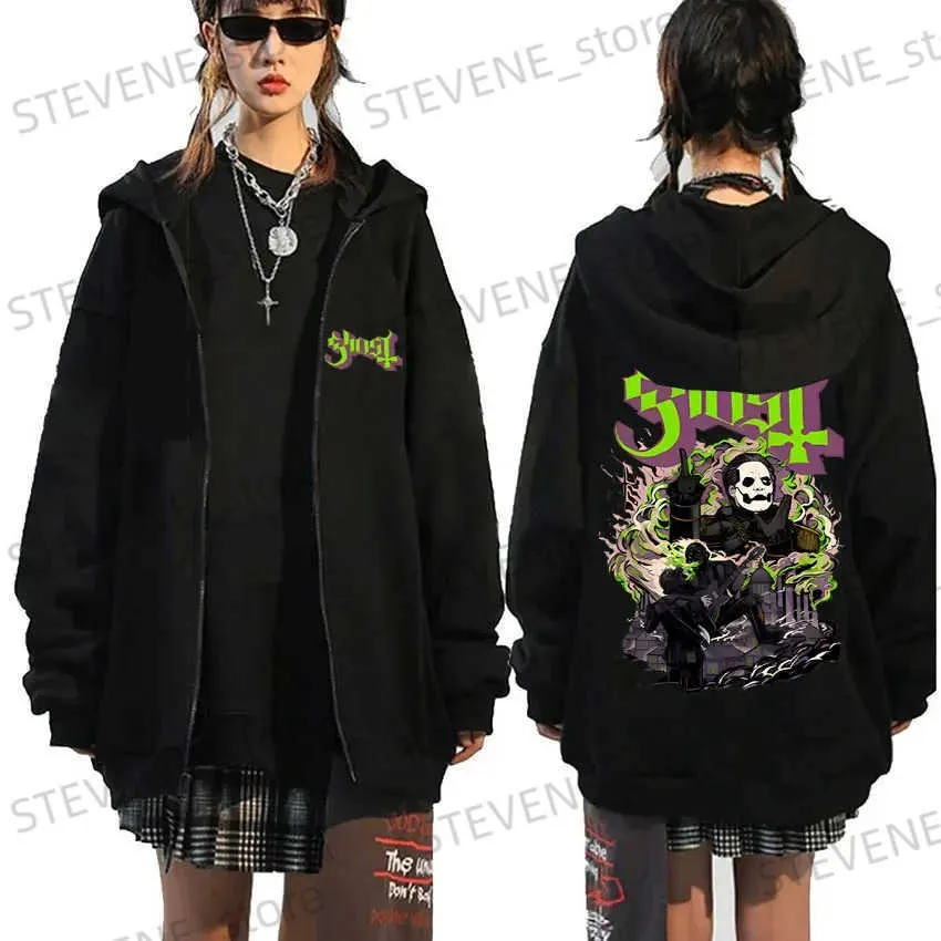 Hoodies voor heren Sweatshirts Ghost Band Grafische rits Hoodie Heren Dames Hip Hop Vintage Sweatshirts met rits en capuchon Gothic Fashion Rock Oversized truien T240326