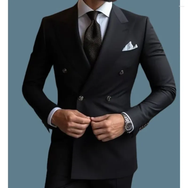 Abiti da uomo Formali Neri Per uomo Doppiopetto Abiti eleganti Giacca 2 pezzi Pantaloni Sposo da sposa Slim Fit Blazer Hombre