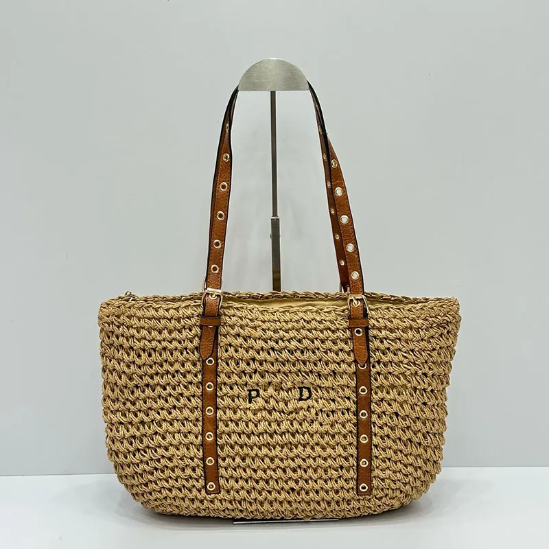 Einkaufstasche Designer Gras gewebtes Strandtasche Fashion Mesh Hollow gewebte Sommer Grasbeutel Schwarz Aprikose Sommer Rafia -Tasche Urlaub großer Einkaufstasche mit großer Kapazität