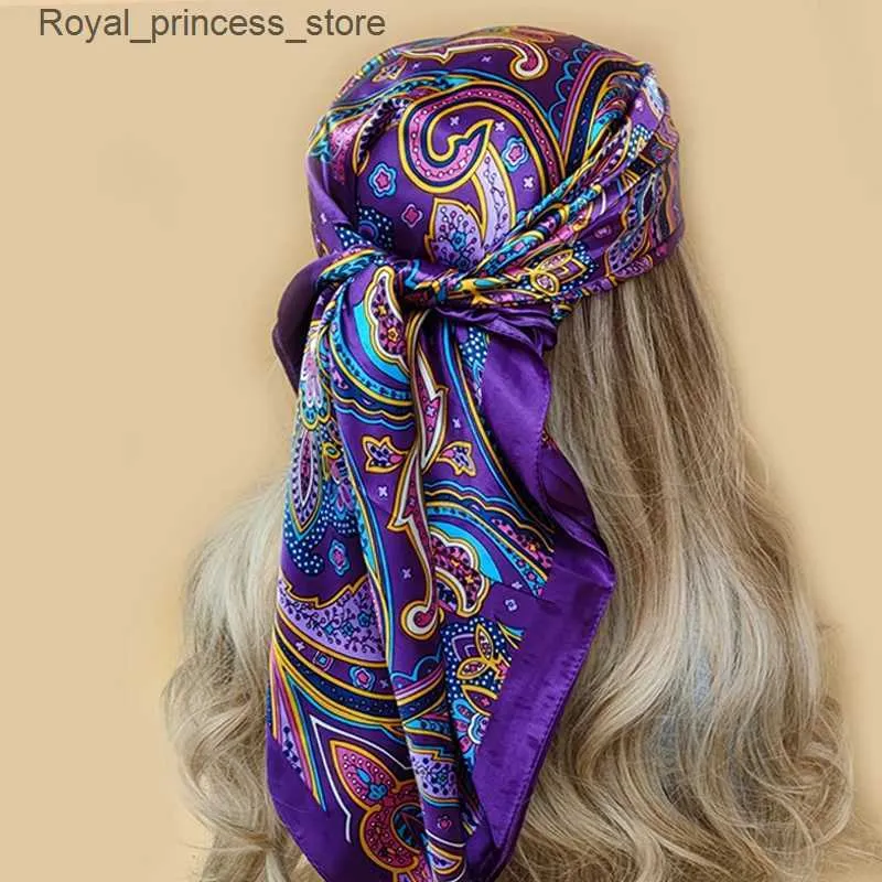 Scarves 90 * 90CM shawl summer sun protection square headscarf womens silk scarf fashionable and high-end Kerchief new printing bandage popular muffler Q240326