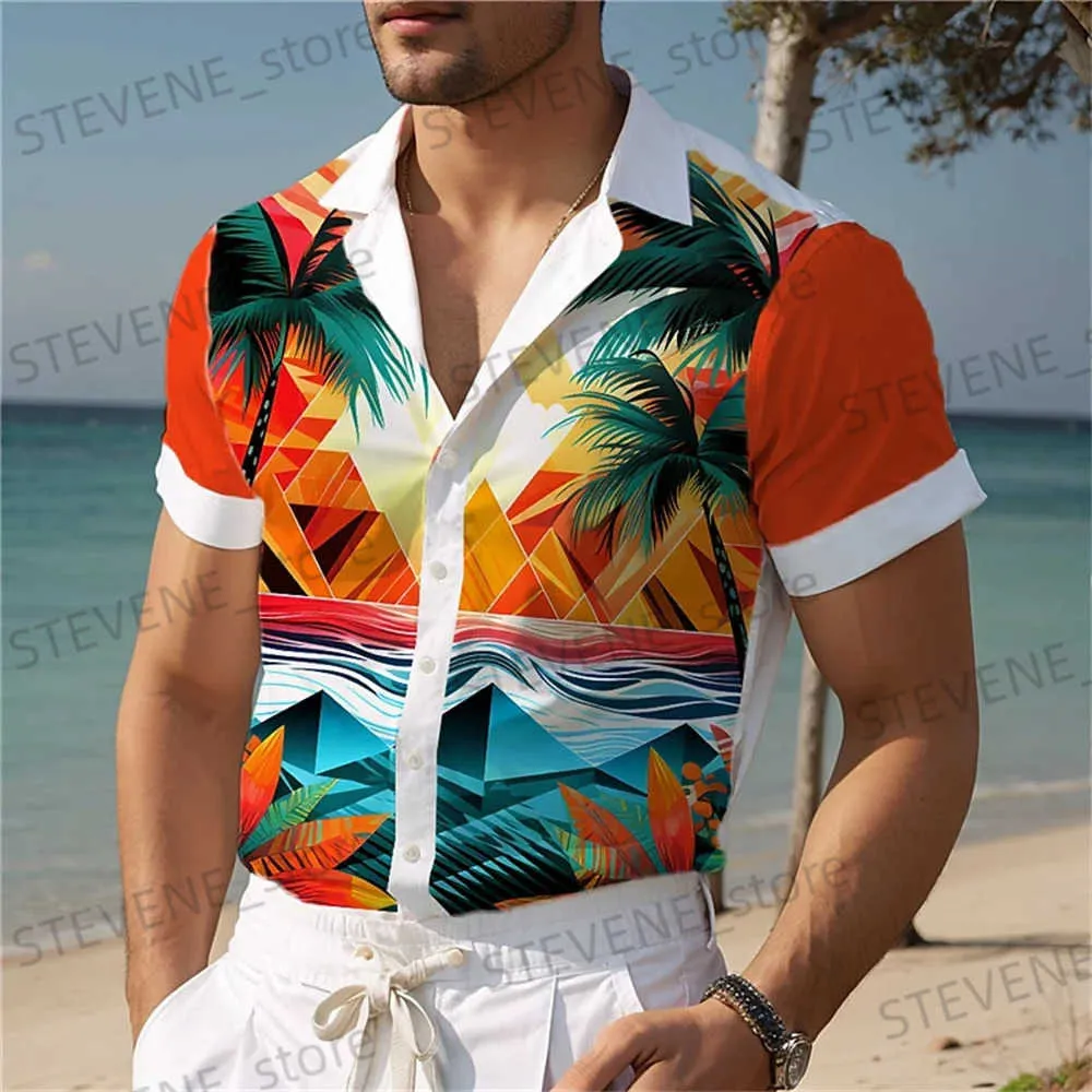 T-shirts voor heren 3D Kokosnoot Tr-print Hawaiiaanse overhemden voor mannen Zomer Strand Casual herenoverhemd Mode Strt Man Kleding Losse oversized overhemden T240325