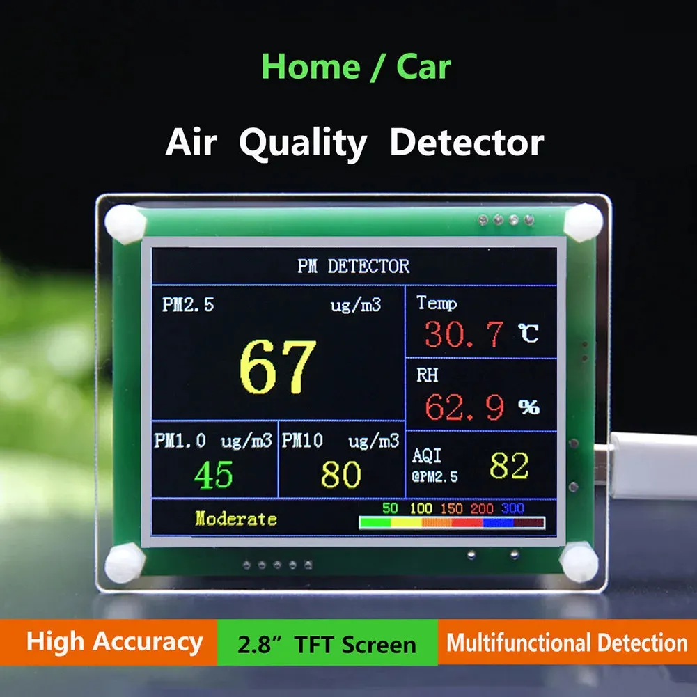 2.8 Digital CAR PM2.5 Luftkvalitetsdetektor Testermätare AQI Home Gas Monitor Utmärkt prestanda PM2.5 Detektor 240320