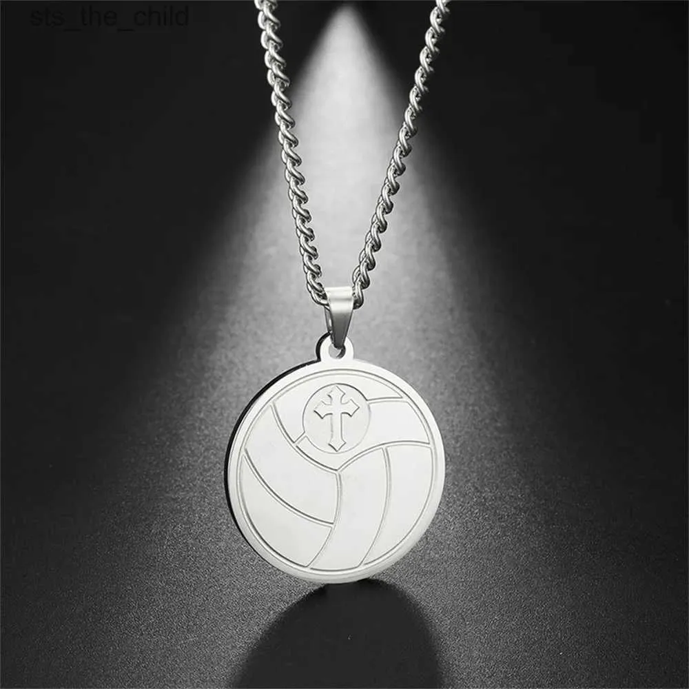 Chokers EUEAVAN Stainless Steel Beach Volleyball Cross Bible Pendant Necklace Fashion Player Ball Charm Necklace Leisure Party JewelryC24326