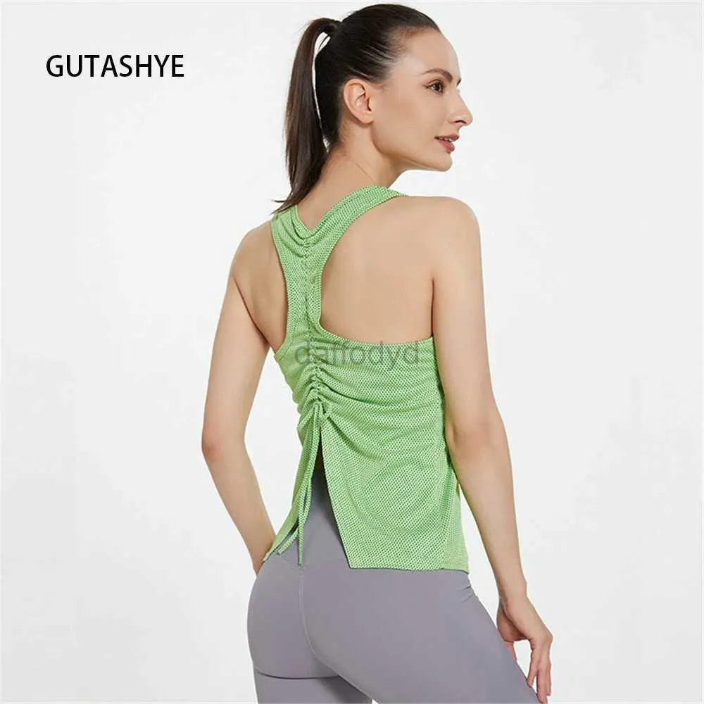 Women's Tanks Camis GUTASHYE Hollow Knitted Top Neckline Summer Basic Shirt White Black Casual Sports Tank Top Shoulder Green Womens Tank Top 24326