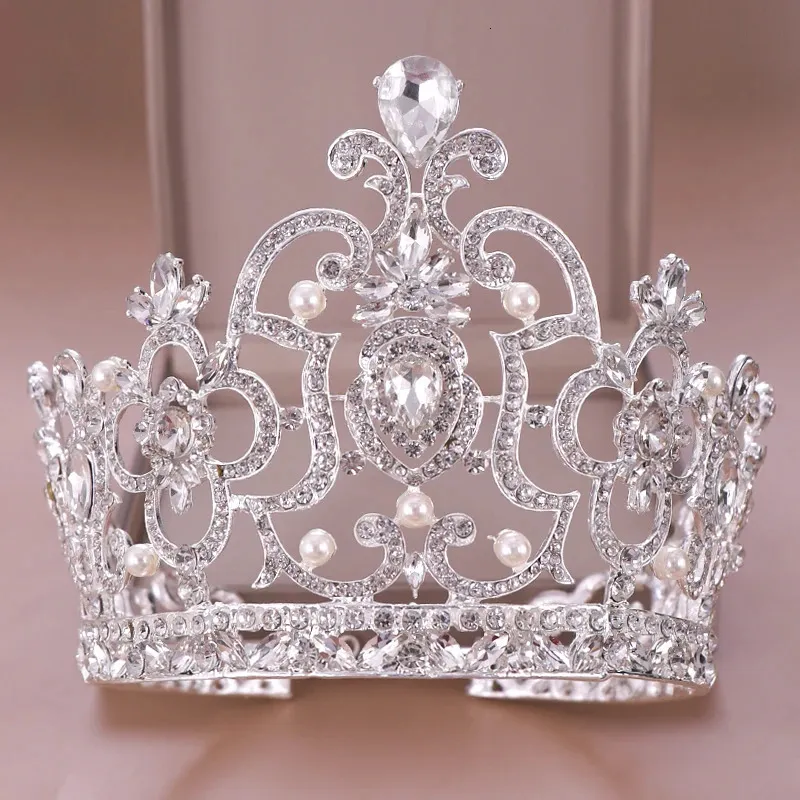 Baroque Vintage Cristal Perle Grand Diadème Couronne Diadème Reine Roi Tête Bijoux Diadèmes De Mariée Accessoires De Cheveux De Mariage Ornements 240311