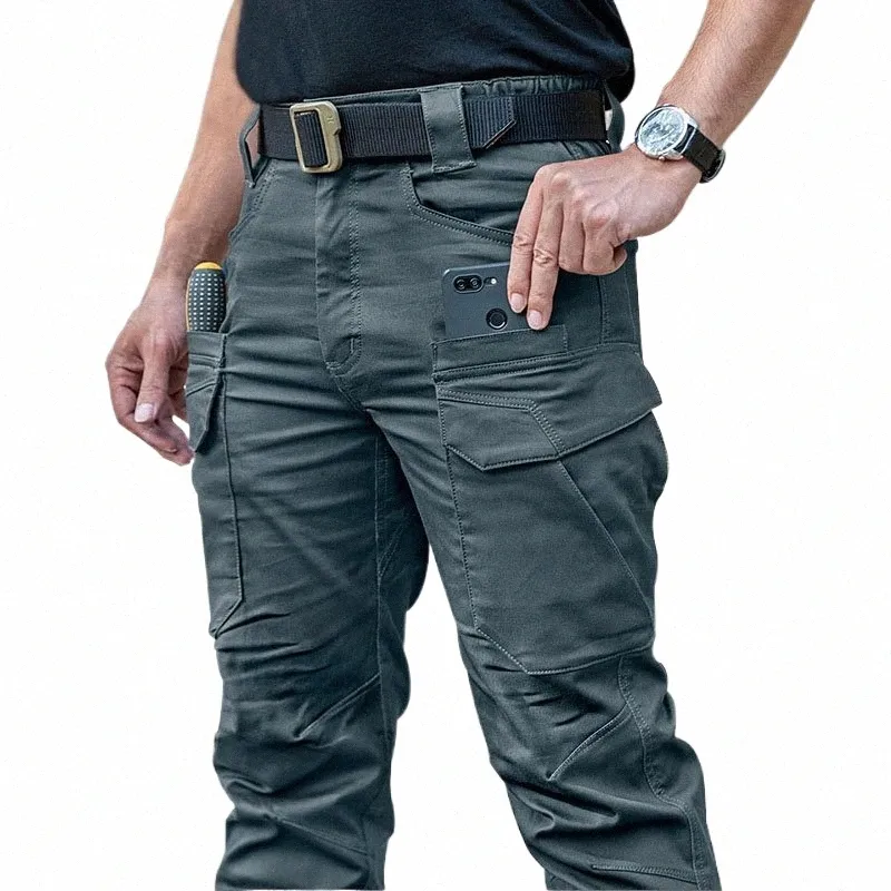 Tactical Pants Men IX11 Cott Multi-Pocket Elasticity Cargo Trousers Male Waterproof Combat Swat Army Work Mens Pants L1ag#