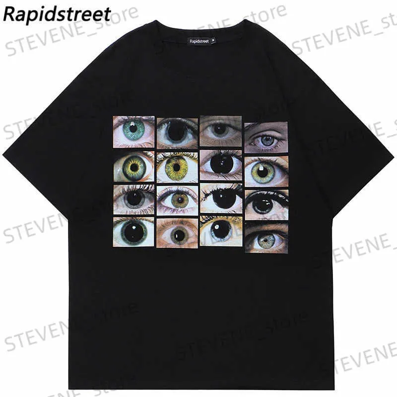 Homens camisetas 2023 homens strtwear camiseta olhos mundo gráfico harajuku hip hop t-shirt algodão tshirt verão curto slve tops ts preto unisex t240325