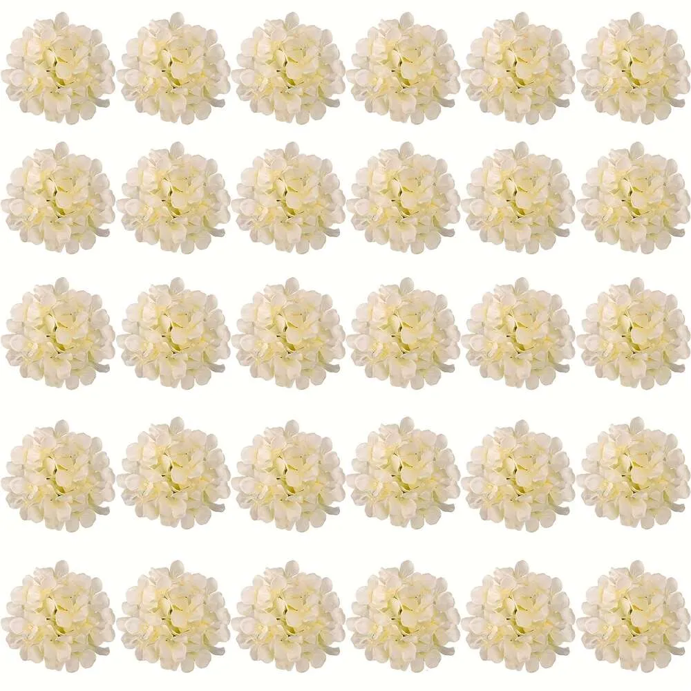 30 pièces têtes de fleurs d'hortensia artificielles en soie avec tiges, fausses fleurs pour pièce maîtresse de mariage, décoration de fête de jardin à la maison (champagne), 6x3,9x7,5 pouces