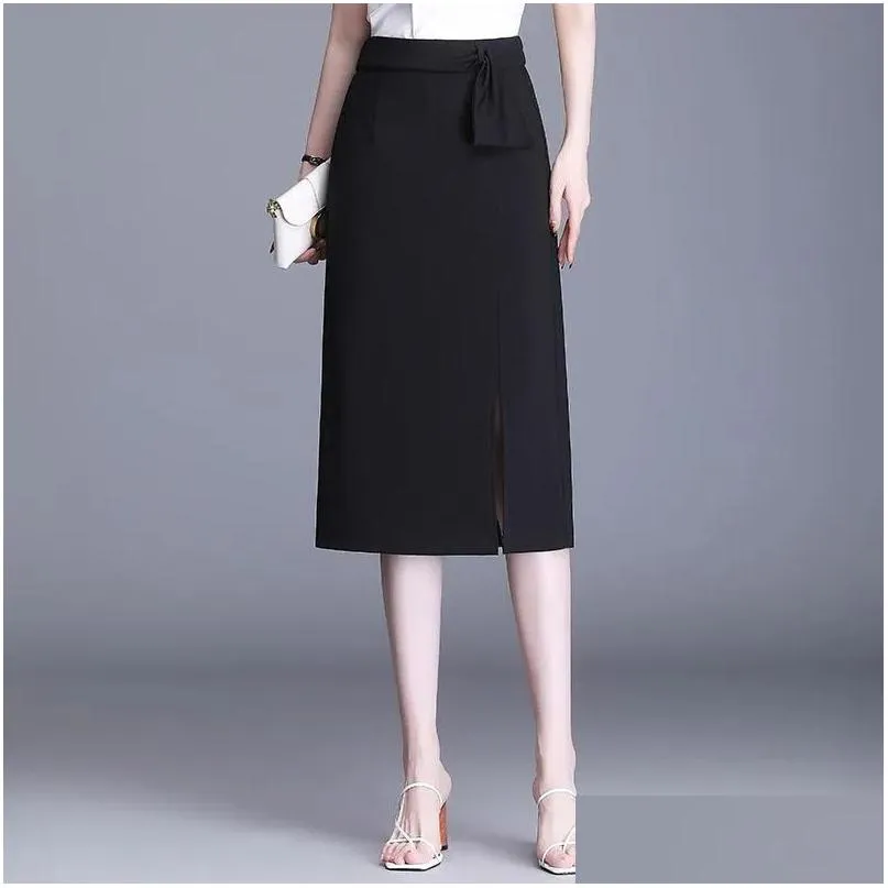 Skirts Women Elegant Chic Slim Casual Black Mid-Long Bodycon Skirt 2022 Summer High Waisted Slit Work Pencil 2107 Drop Delivery Appare Otzbr