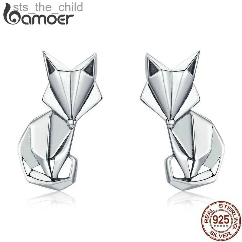 Charm Bamoer Hot Selling Authentic 925 Sterling Silver Fashion Folding Fox Animal Stud Earrings Womens Sterling Silver Jewelry SCE526C24326