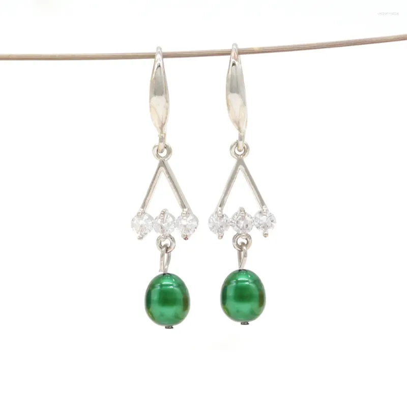 Dangle Earrings Fashion Stainless Steel Triangle Rhinestone Rice Pearl 10 Colors Oval Drop Gift PE001